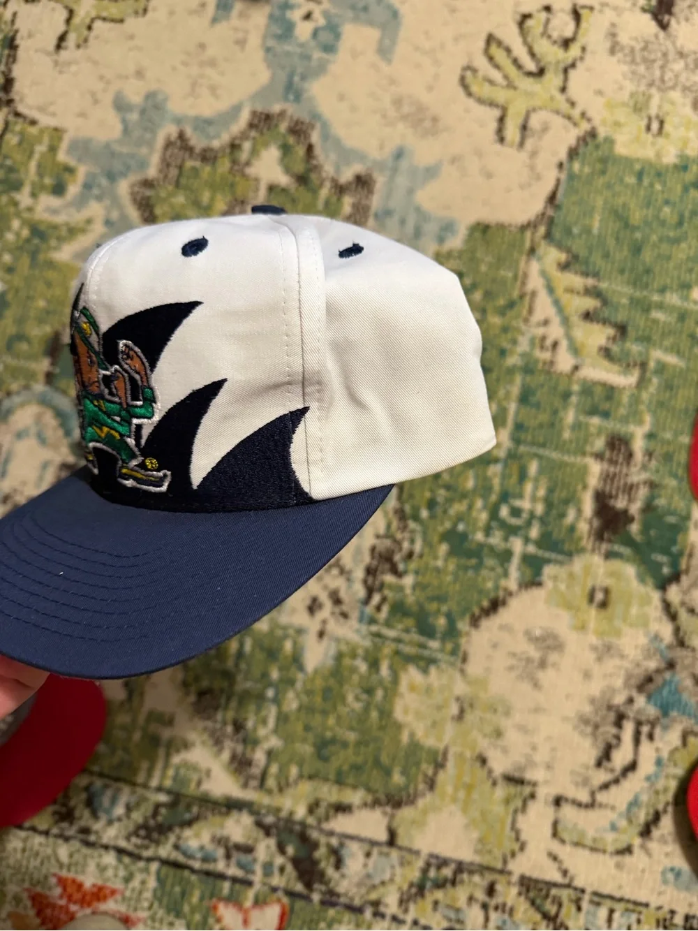 LOGO 7 White Navy Black Notre Dame Leprechaun Patch Snapback Hat